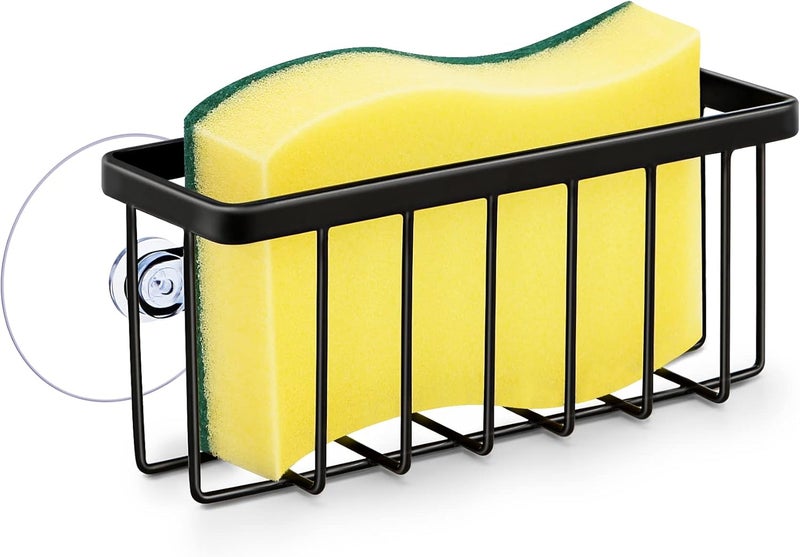 HLOOL Kitchen Sink Sponge Holder, Kitchen Sink Caddy, Sponge Holder for Kitchen Sink Suction, Dish Soap Holder (Black) - Image 1